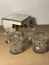 Culver USA FAIRWAY Hand Silk Screened Set of 4 Double Old Fashion 14 oz Glasses