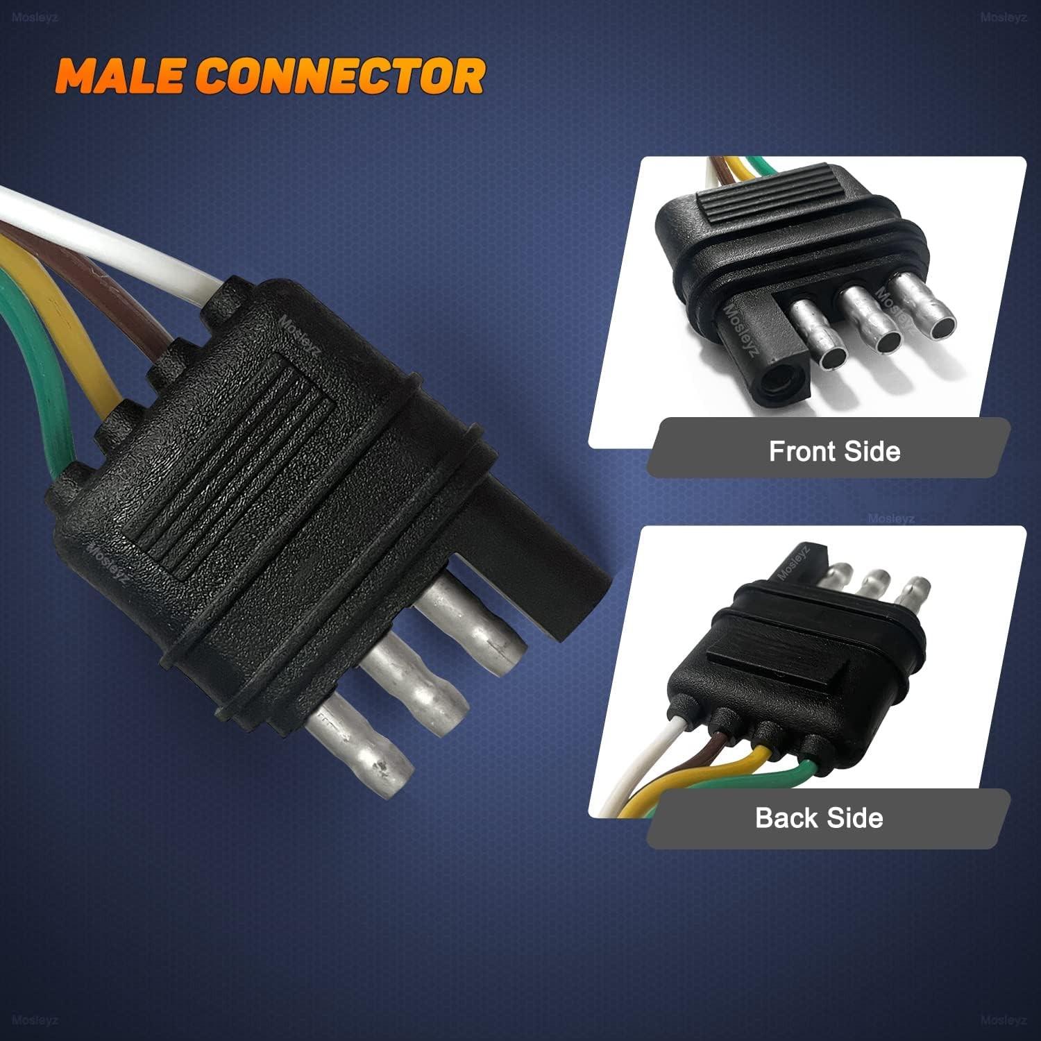 Trailer Wire Extension 4-Way 4 Pin Plug, 4 Wire 4-Flat Connector with Male & Fem