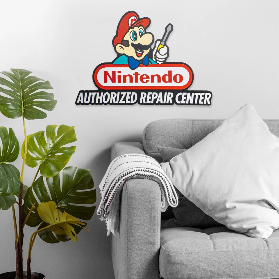 🛠️ Letrero del centro de reparación Nintendo - Arte de pared retro grabado para juegos | Madera hecha a mano Foto 3 de 4