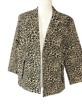 Dressbarn Womens XL Beige Leopard Print Blazer Jacket Lined Zip Pockets Stretch