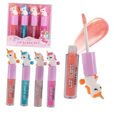 4pc Unicorn Lip Gloss Stick for Girls- Party Favors Glossy Lip Set with Magic