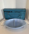 Vintage Pyrex Bluebelle Delphite Divided 1 1/2 qt Dish #1063 Original Box Cradle