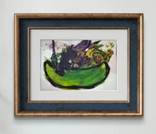 Original Art Fruit Bowl 12x16 Canvas Expressionism Abstract Design Home Art
