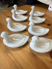 Vintage Japanese Porcelain Ducks Small Soy Sauce Dip Spoon Rest Set Of 8