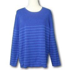 LIZ CLAIBORNE 2X Long Sleeve Pullover Sweater Blue on Blue Stripe