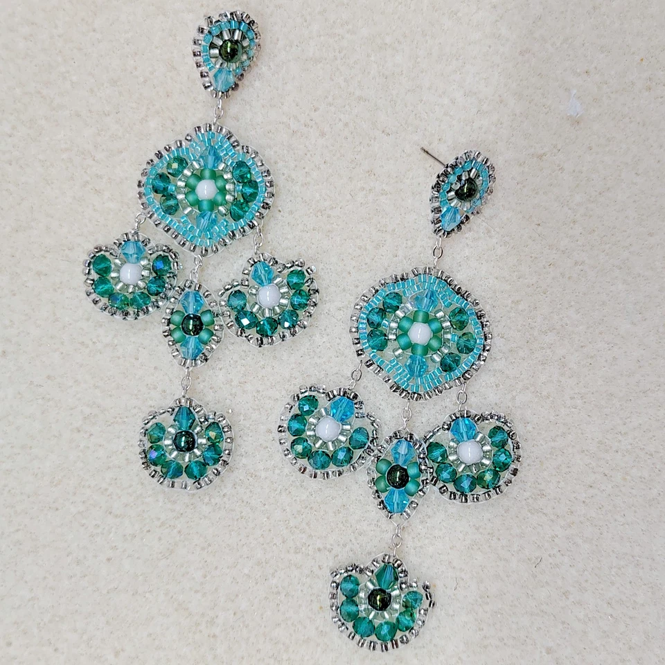 Chandelier Earrings Miguel Ases Style Handmade Orecchini perline cuciti a mano - Immagine 4 di 4