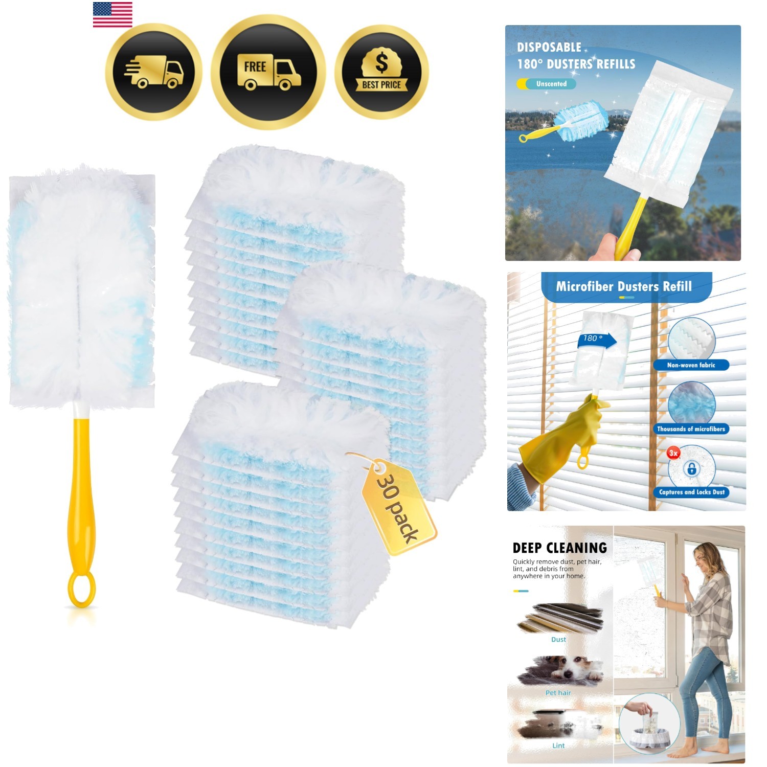 Duster Refills 30 Count Compatible with 180 Handle Multi-Sur