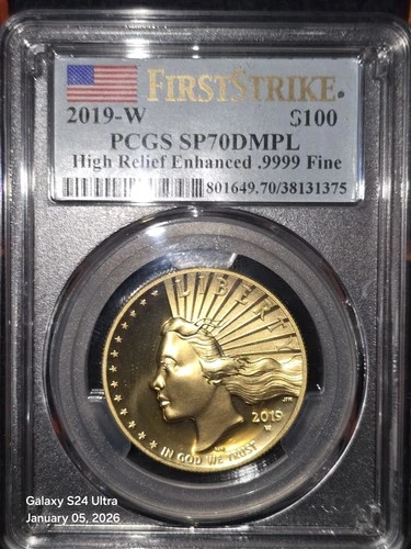 2019 W $100 HIGH RELIEF LIBERTY GOLD SP70 DMPL PCGS FIRST STRIKE LABEL FLAWLESS