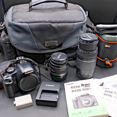Canon EOS Rebel XSi 450D 12.2MP DSLR Kit w/ EF-S 18-55mm IS Lens & 75-300mm III