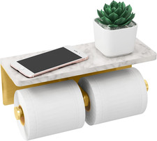 Brushed Gold Toilet Paper Holder w/ Shelf, Double Toilet Paper Holder w/ Storage