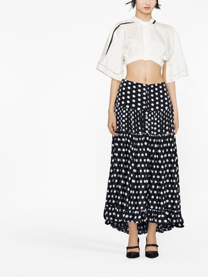 Alexandra Miro Womens Black Penelope Polka Dot Chiffon Tiered Beach Skirt Sz S
