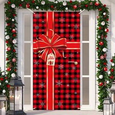 Christmas Door banner Decoration Merry Christmas Buffalo Check Plaid Red and ...