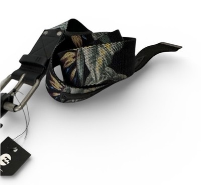 BILLABONG Belt Tropical Leaves Black Silver Buckle 1.5  Wide Nylon New Size XL
