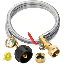 3 ft Propane Refill Adapter Hose with Gauge Fills 1 lb Bottles from 20 lb Tank