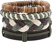 Wrap Bracelets,4-Piece Set Men Women Hand-Woven Vintage Brown Braided Leather Br