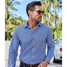 Collars  Co Mens Size LARGE Apex Dress Shirt Navy Sky Gingham Performance NEW