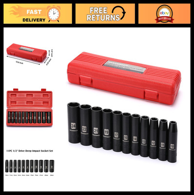11-Piece 1/2'' Drive Deep Impact Socket Set, CR-V, Metric 6-Point, 10-24mm