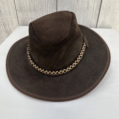 Head N Home Leather Hat Mens Brown Velvet Suede Drawstring Vintage Indiana Jones