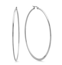 1 Pair SteelTime Stainless Steel Large Polished 60mm Hoop Earrings Silver NEW