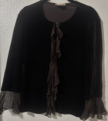 Women s Size Large Cache Brown Zip Up Velvet Zip Up Blouse