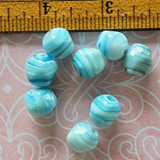 Vintage Murano Sky Blue  White Swirl Glass Nugget Bead Lot 8 Pieces 