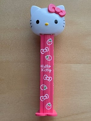   PEZ - Spender mit Fuß / HELLO KITTY mit Schleife / pink / Erdbeeren / leer  