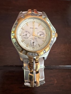 Fossil Blue BQ-9062 Mens Wristwatch Calendar Stainless Steel Two Tone Bracelet
