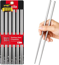 6 Pairs 304 Stainless Steel Reusable Chopsticks, Silver                