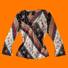 00's vintage floral patchwork bell sleeve fairy boho cottage y2k blouse MEDIUM