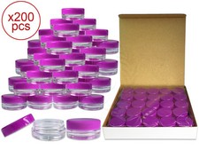200 Pieces 3Gram/3ml Plastic Round Clear Sample Jar Containers with Purple Lids