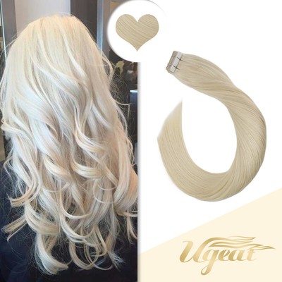 Ugeat 60 Platinum Blonde Tape In Human Hair Extensions Seamless