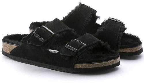 Birkenstock ARIZONA FUR Shearling EU40 BLACK Suede W9/M7 Narrow Sandals BF-40 - Picture 1 of 7