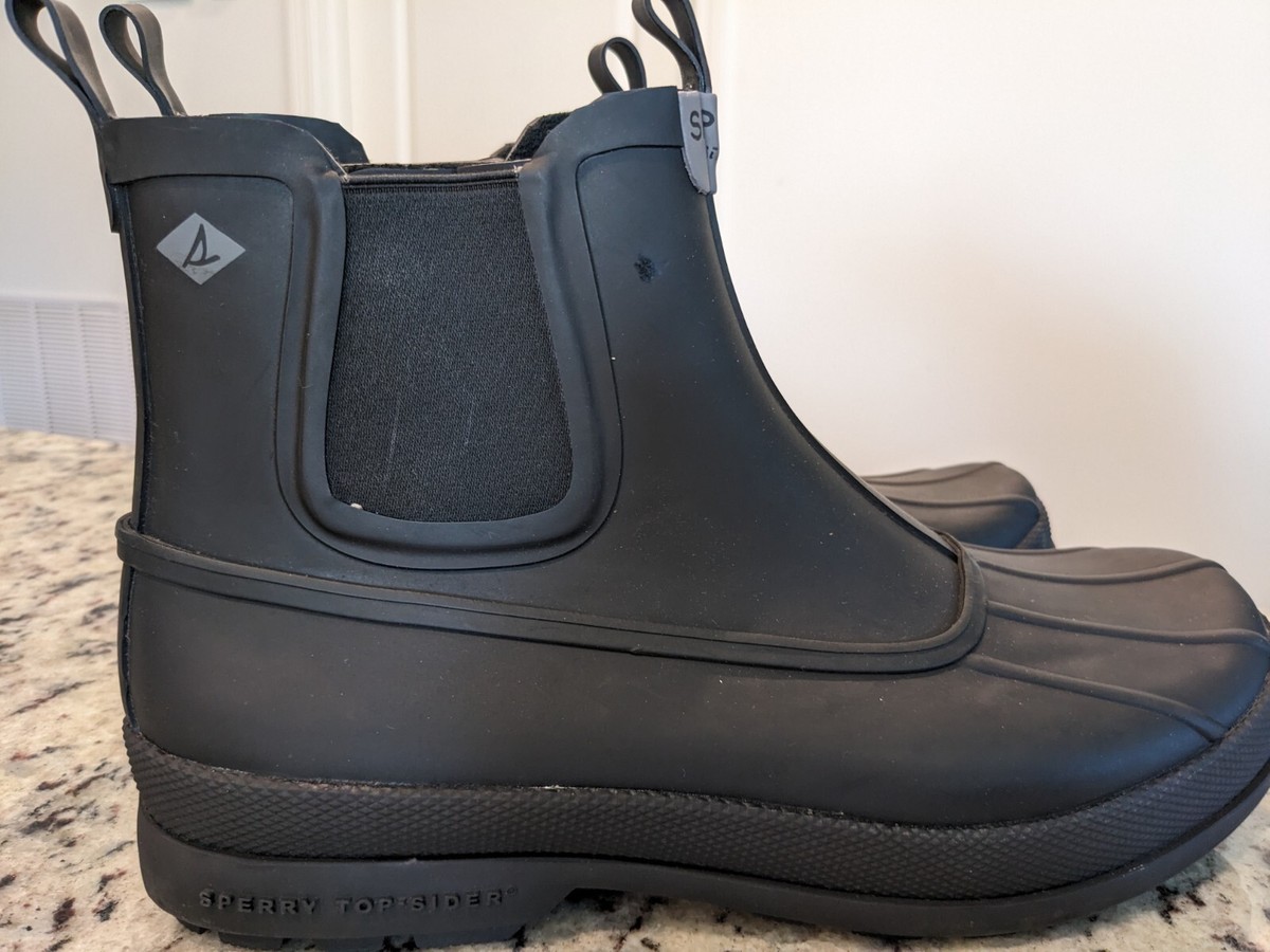 Sperry Men\'s Black and Gray Rain Boots Sperry Mens Black Duck Float Lace Rain Boots | Mercari main image 2