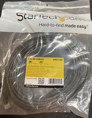 Startech 25 Ft Black Molded Cat 5e UTP Patch Cable RJ45 Male
