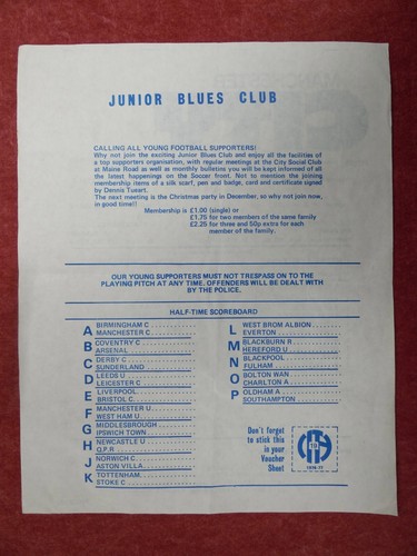 MANCHESTER C v NEWCASTLE UTD | 1976/1977 | RESERVES | 27 NOV 1976 | UK FREEPOST - Picture 2 of 2