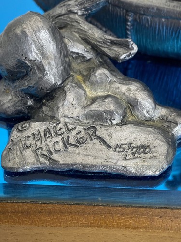 Native American Pewter Sculpture Downstream Canoe Michael Ricker 15/700 10x5x5 - Picture 4 of 15