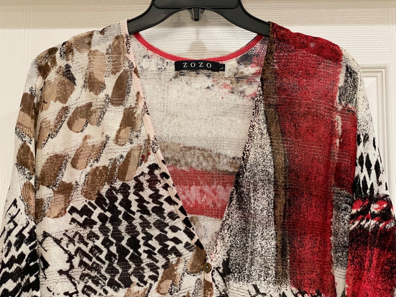 ZOZO Sweater Multicolor Linen Blend 3/4 Sleeve Buttoned Abstract