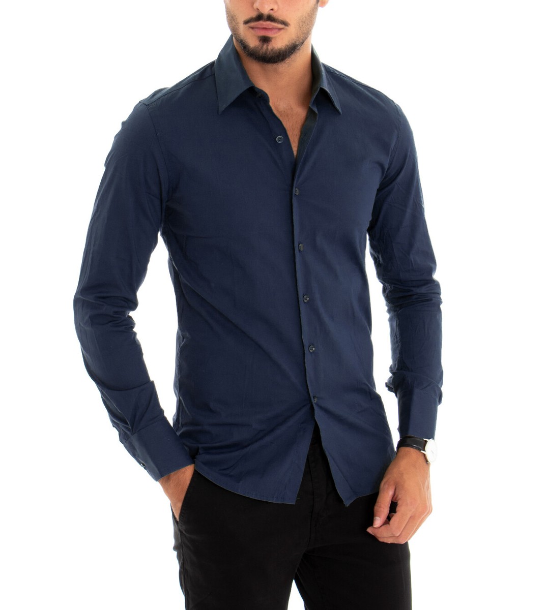 Camicia A Manica Lunga Camicia Da Uomo Marvelis Modern Fit Kent - Collo