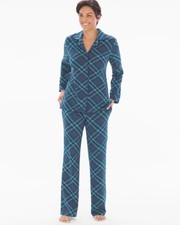 NEW Soma Size S Embraceable PJ Set Notch Collar Top/Pants Modern Plaid Teal v 92