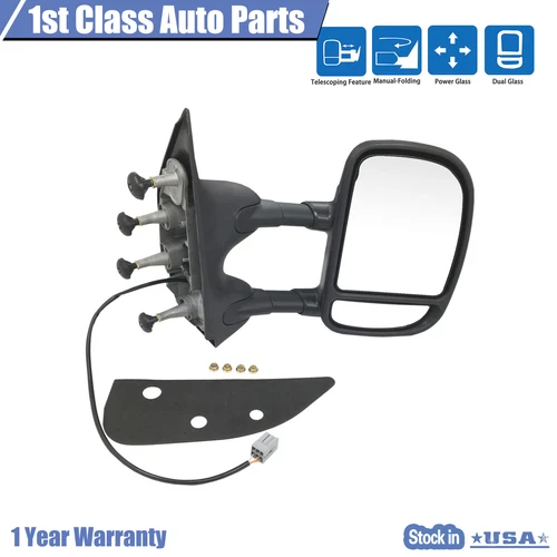 Right Towing Power Mirror Dual Arm Telescoping Fits 2009-2016 Ford E350 Van