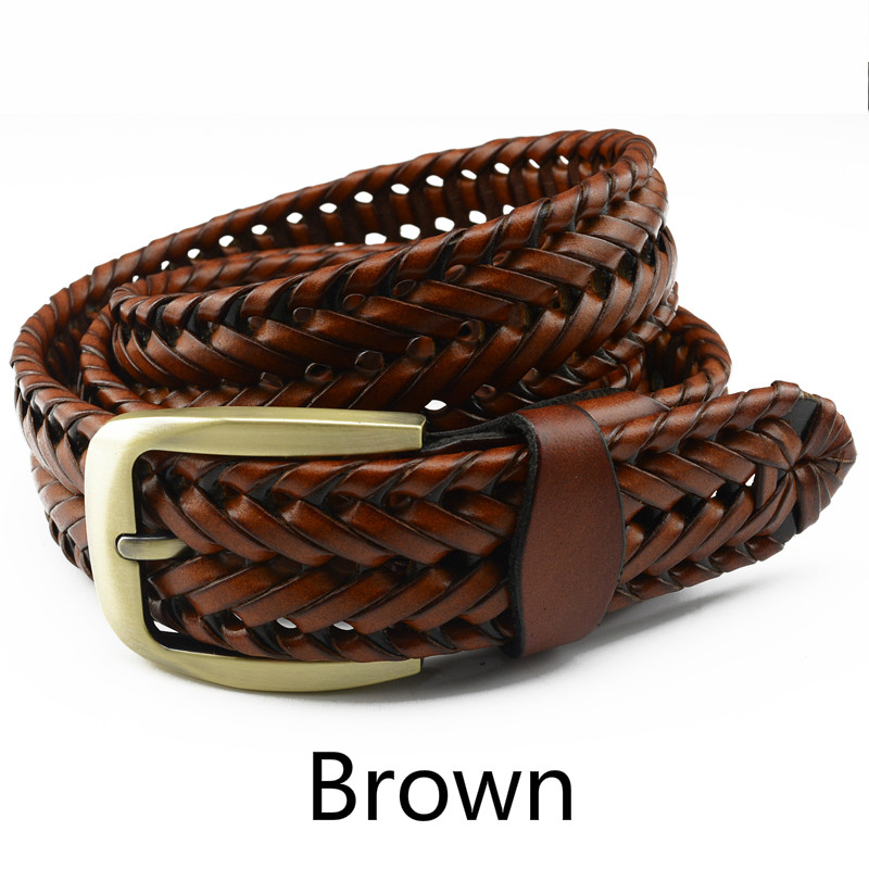 Men Women Woven Braided Genuine Leather Waist Belt Waistband  display picture 3