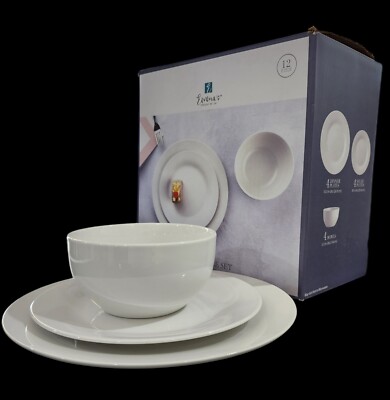Emmas Present by CW 12pc White Ceramic Dinnerware Set NEW