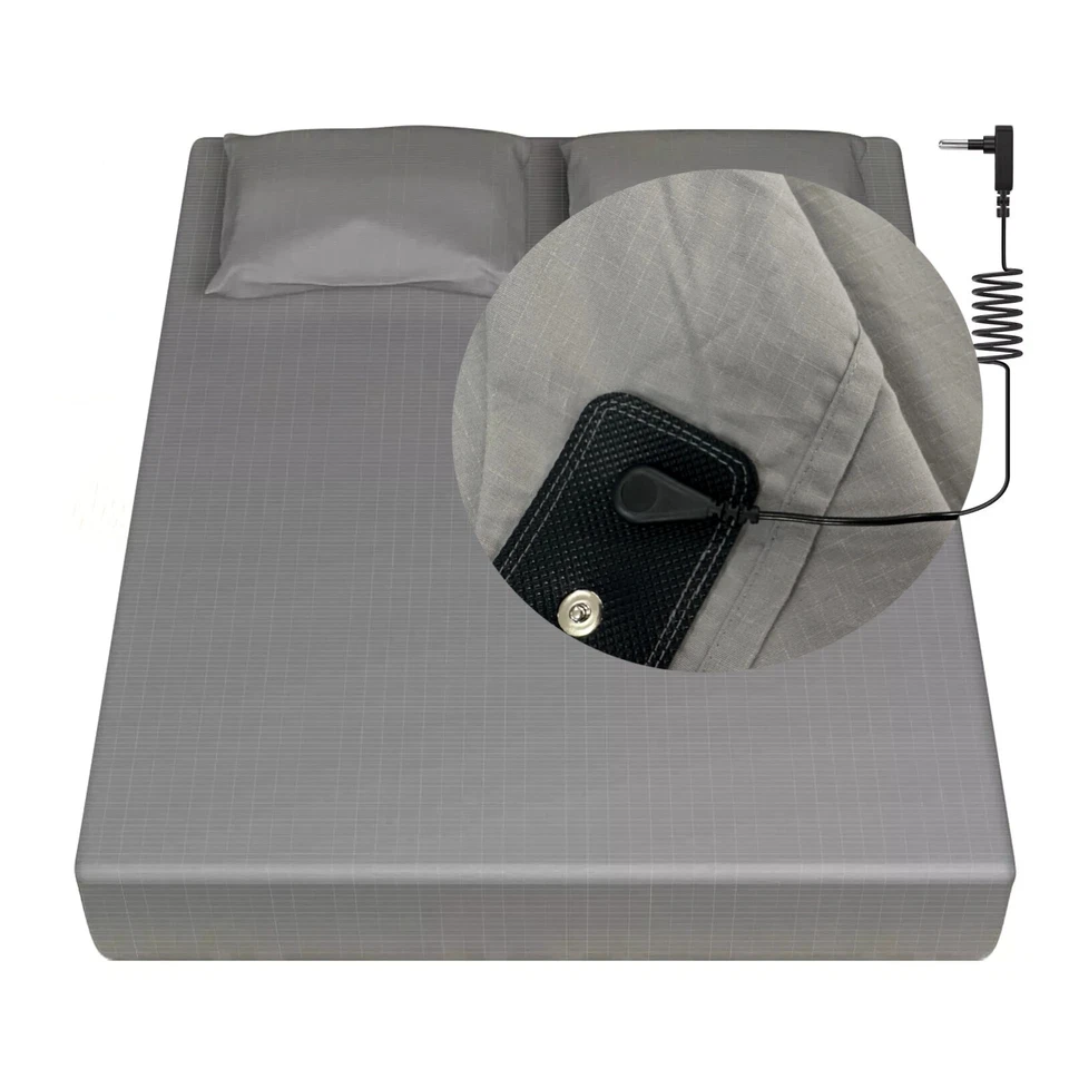 10% Silver Fiber Grounding Fitted Sheets Cotton Gray Sleep Better Earth Cord - Image 4 of 4