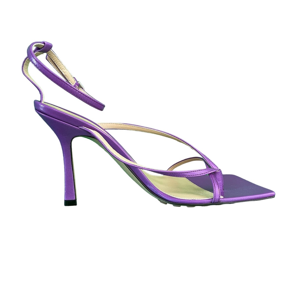 サンダル・ミュール Bottega Veneta Stretch Lace-Up Sandal Violet Bottega Veneta Stretch Heels Shoes Purple leather sandals