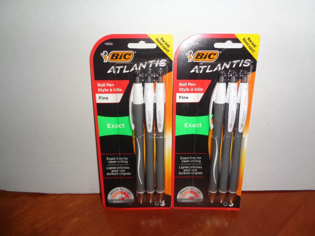 Bic Atlantis Ball Pens, Black Ink, Exact, Fine - 3 pens