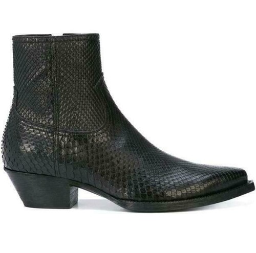 Para hombre Botas de vaquero Chelsea con cremallera gruesa cuero genuino piel de serpiente - Imagen 1 de 7