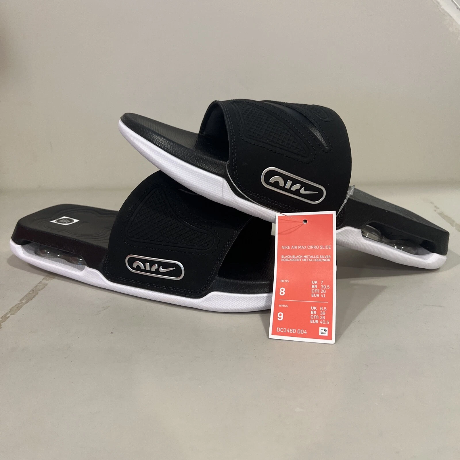 Nike Air Max Cirro Slides Nero Bianco DC1460 004 Taglia 8 Senza Scatola Nuove con etichette