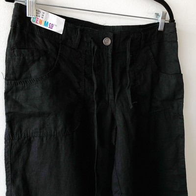 Denim Co Black Linen Trousers 10 Wide 
