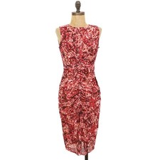 VINCE CAMUTO Mesh Ruched Bodycon Dress 2 Sleeveless Red Print NWT B37