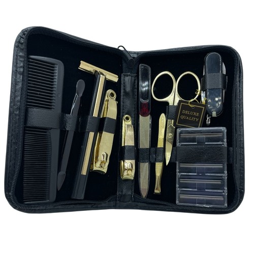 Nail Clipper Cuticle  Manicure Razor Gift Set 10 Piece Black Zipper Travel Case